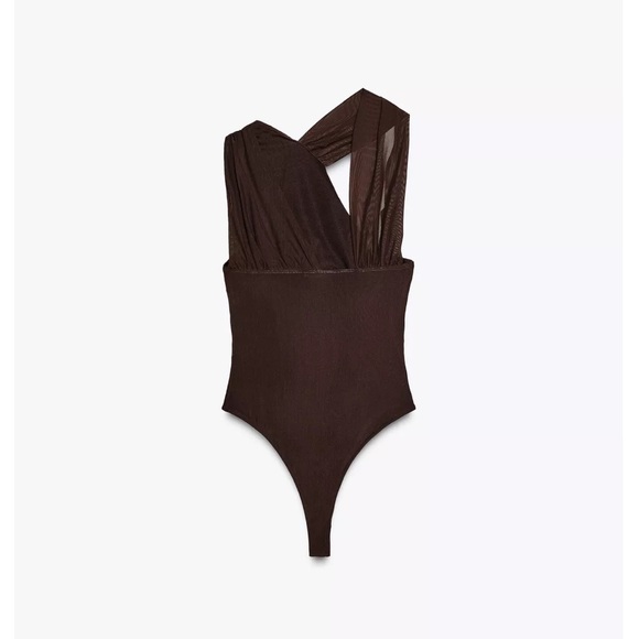 ZARA DRAPED ASYMMETRICAL TULLE BODYSUIT - Picture 5 of 6